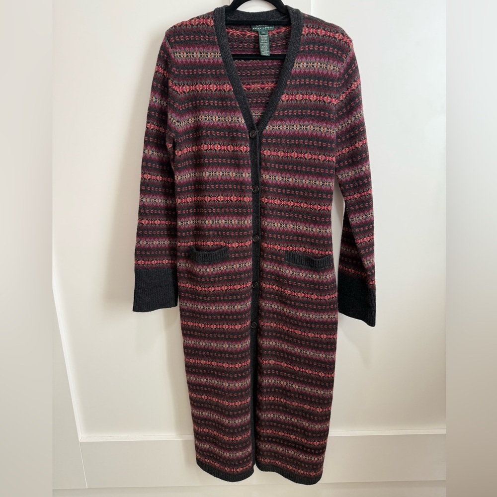 Lauren Ralph Lauren Wool Cardigan Sweater Car Coat Vintage Y2K Fair Isle Country - Picture 6 of 15